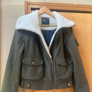 Jacket American Eagle Short Worsted Wool Shearling Lining Double Zipper  -Medium